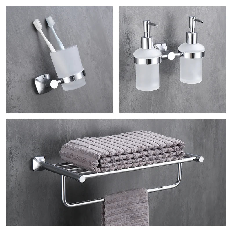 ensemble accessoires salle bain chrome porte serviette savon dentifrice gobelet mural métal