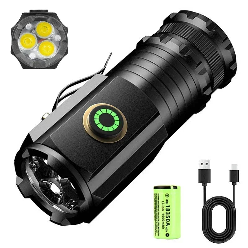 lampe torche rechargeable led rgb argenté noir jaune texturée moderne aimant mode lumière variable