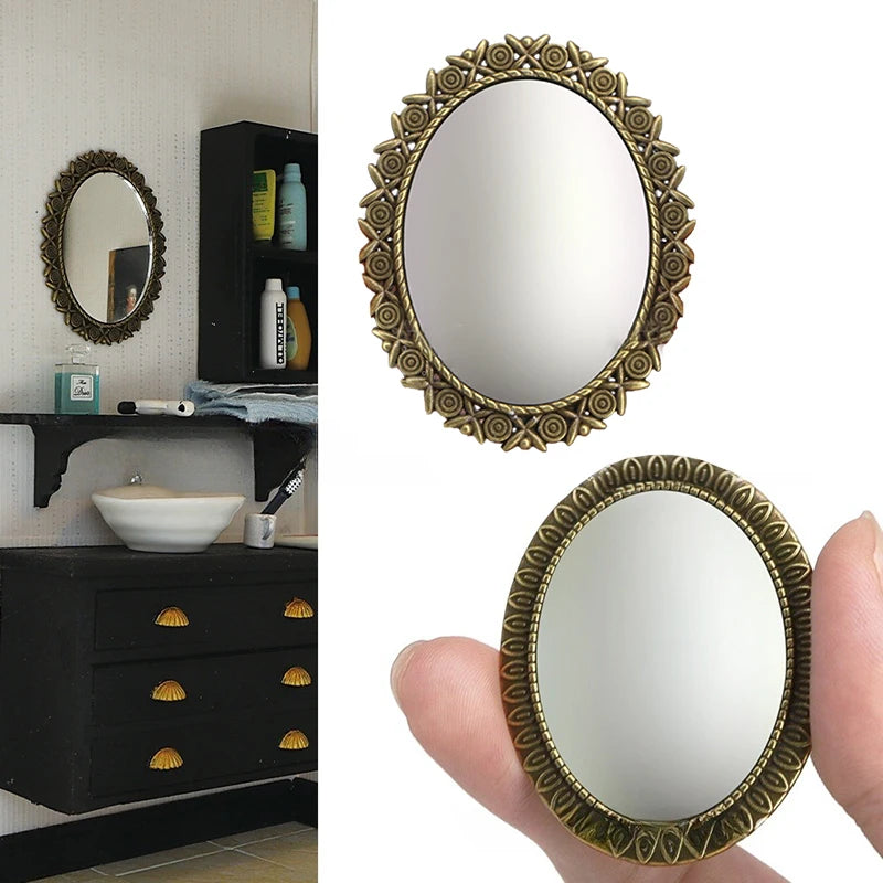 miroir vintage ornements floraux bronze doré accessoire décoration maison poupée métal 39.77mm 46.96mm