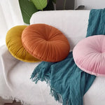 coussin rond velours brodé mousse pu polyester moderne orange jaune gris roseversible non amovible