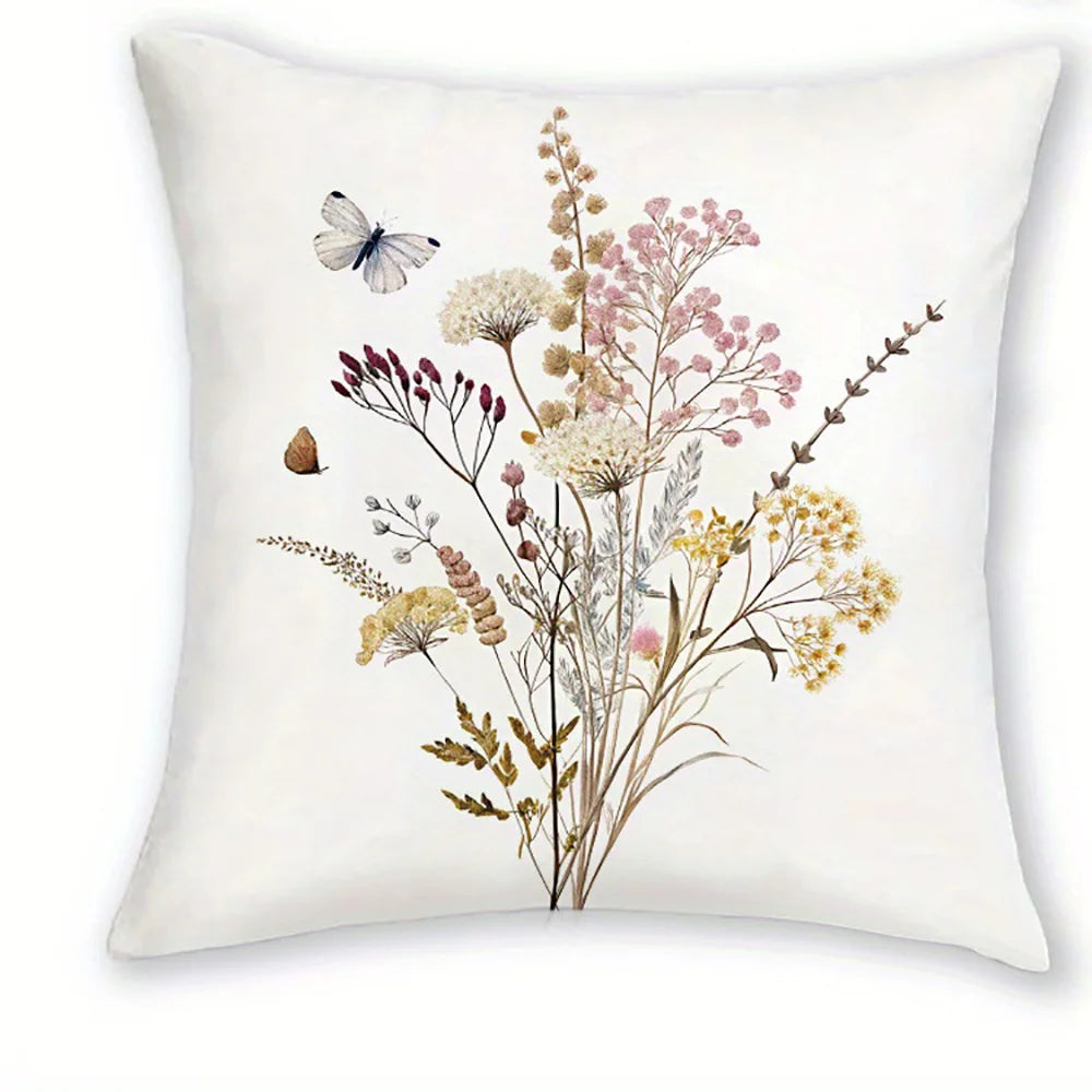taies d'oreiller imprimées motif floral papillons moderne polyester blanc zip 40x40cm 45x45cm 50x50cm 60x60cm