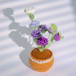 décoration maison bouquet fleurs crochetées pots couleur rose fleur miniature décorative champêtre artisanal