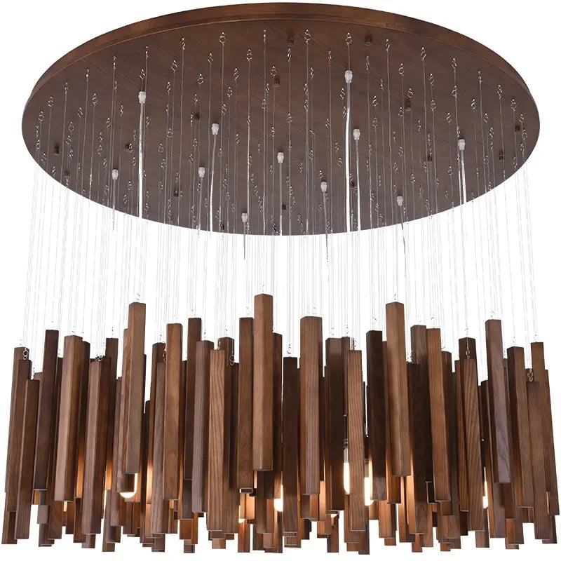 suspension lumineuse bois moderne ligne verticale marron clair finition brillante led scandinave