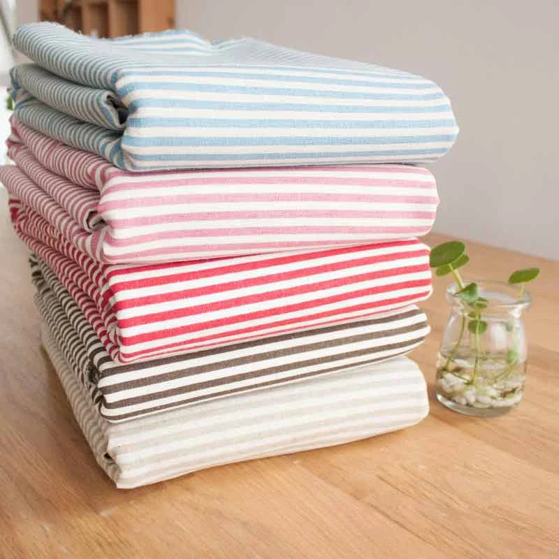 tissu lin rayures bleu rose rouge marron beige rustique simple champêtre sofa nappe