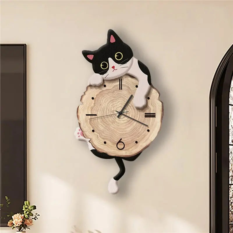 horloge murale chat moderne couleur noir blanc orange decoration intérieure cartoon chambre enfant