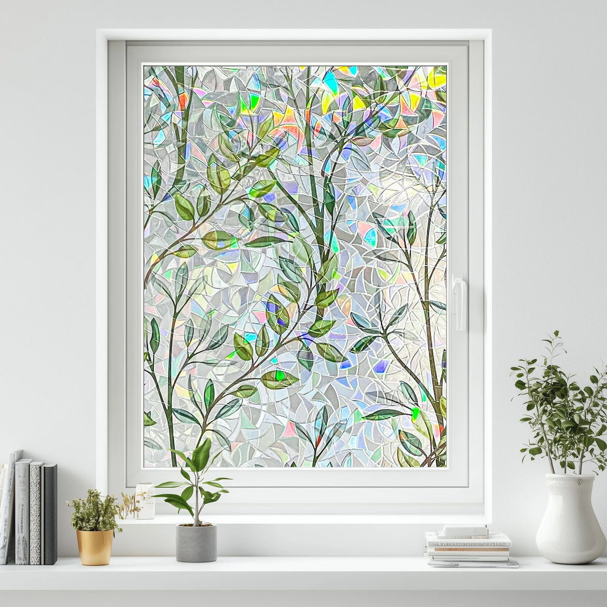 film confidentialité fenêtre multicolore floral adhésif moderne décoratif semi opaque vert bleu rose blanc