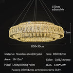 suspension lumineuse moderne dorée cristal transparent chaînes inclusées 4000k 6000k télécommande