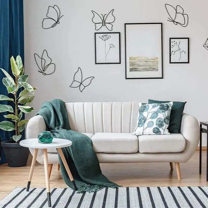 décoration murale papillons métal noir minimaliste set six pièces