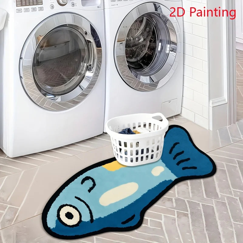 tapis moderne poisson bleu blanc jaune salle bain antidérapant machine laver
