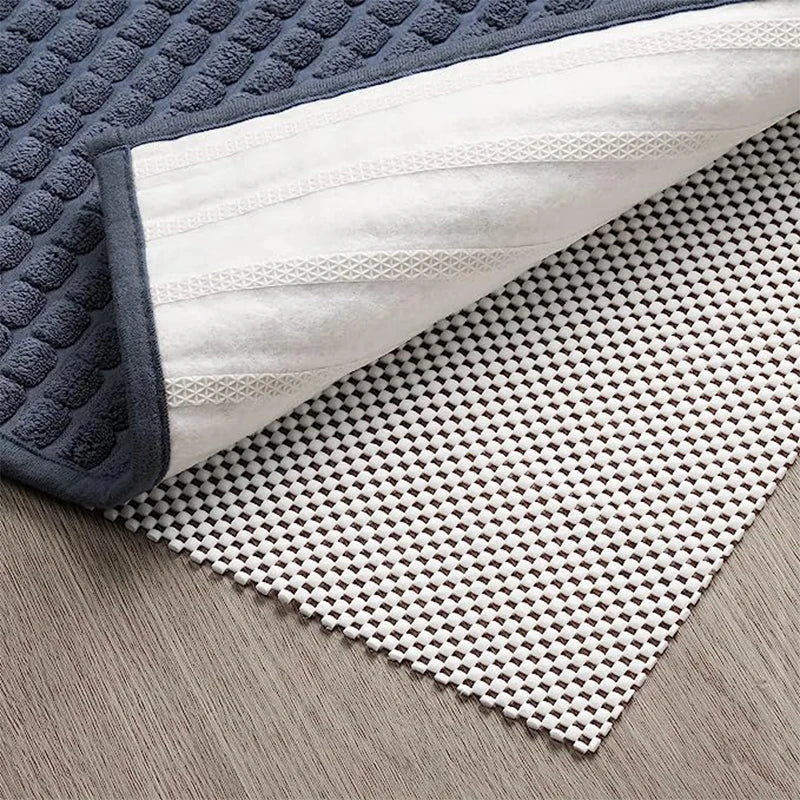 tapis anti dérapant pvc blanc cassé structure carrés moderne salle bain réutilisablewasher