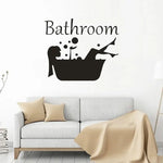 autocollant mural noir femme baignoire bulles graphique minimaliste