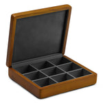 boîte bijoux bois marron clair classique rangement anneaux simili cuir 16x18cm