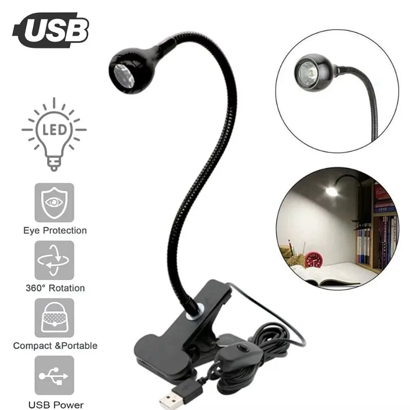 lampe flexible noir clip usb moderne lecture étude chambre chevet