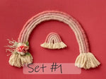 décoration arc ciel tissé franges bohème artisanal nouveau né photo chambre bébé rose blanc