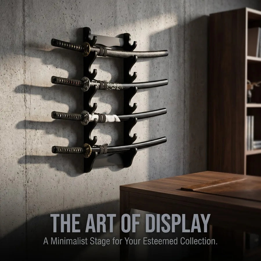 présentoir mural bois katana sabre samouraï rack wall mount organisation décoration étagère noir minimaliste