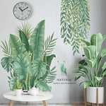 sticker mural décoration feuilles plantes tropicales aquarelle naturel moderne 30x90cm