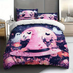 housse couette impression 3d fantaisie halloween rose noire blanc fantômes chauves souris citrouilles