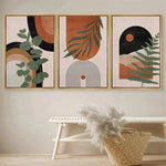tableau abstrait géométrique feuilles contemporain minimaliste beige noir vert orange marron opacité 30x40cm 50x70cm