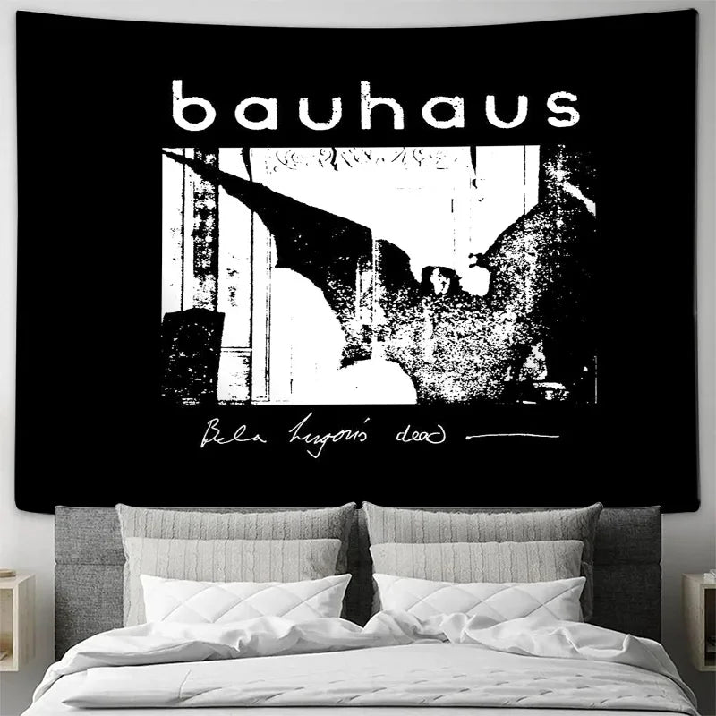 tapisserie murale bauhaus noir blanc texte artiste chambre salon decoration