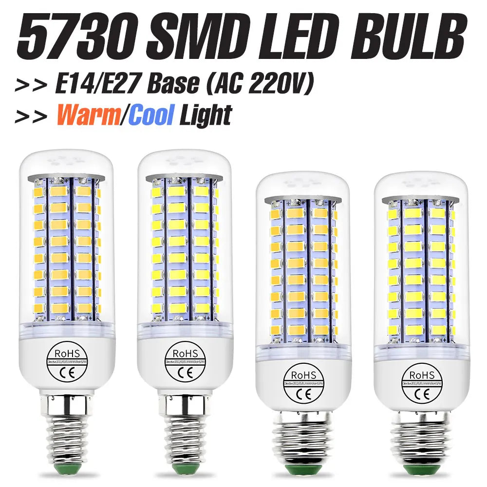 ampoule led barre grains maïs blanc moderne e14 e27 2700k 6500k 24leds 48leds 72leds