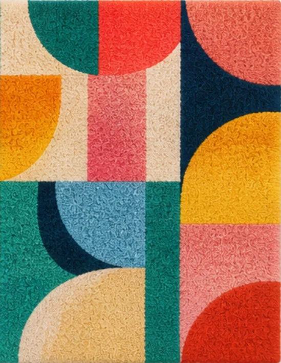 kit broderie tapis crochet motif géométrique multicolore moderne doux décoration intérieur maison diy