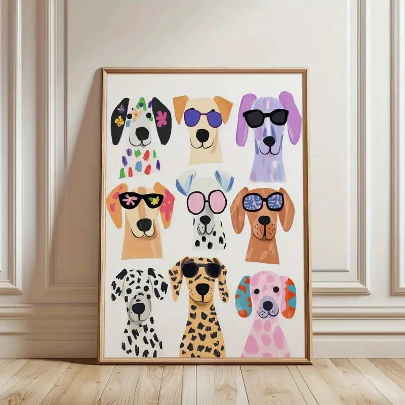 affiche moderne chiens lunettes multicolore sans cadre toile imprimée dimension 50x40cm 60x40cm 70x40cm pop