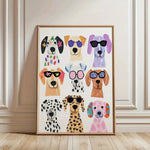 affiche moderne chiens lunettes multicolore sans cadre toile imprimée dimension 50x40cm 60x40cm 70x40cm pop
