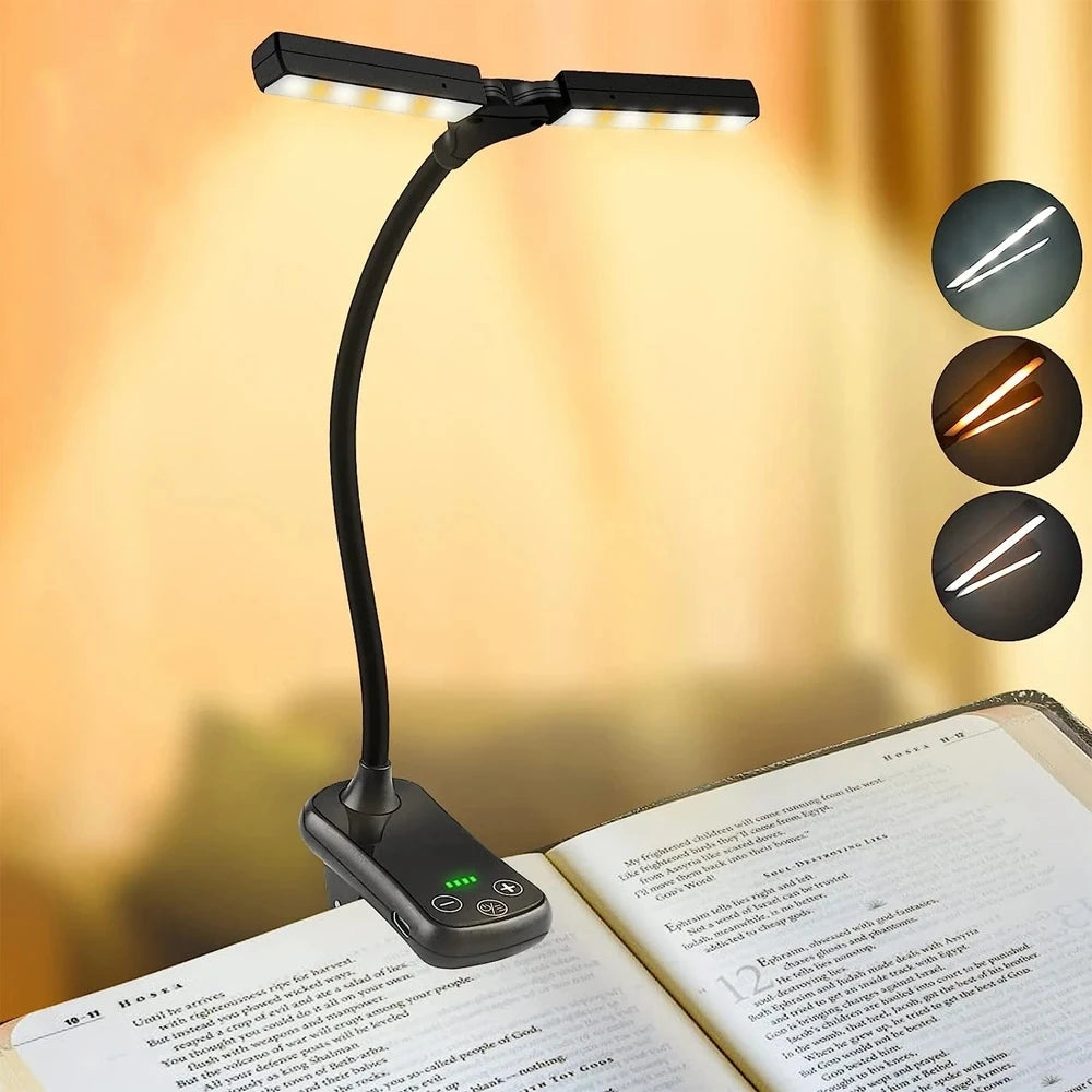 lampe lecture portable rechargeable led pinces noir mode moderne tactile affichage luminosité