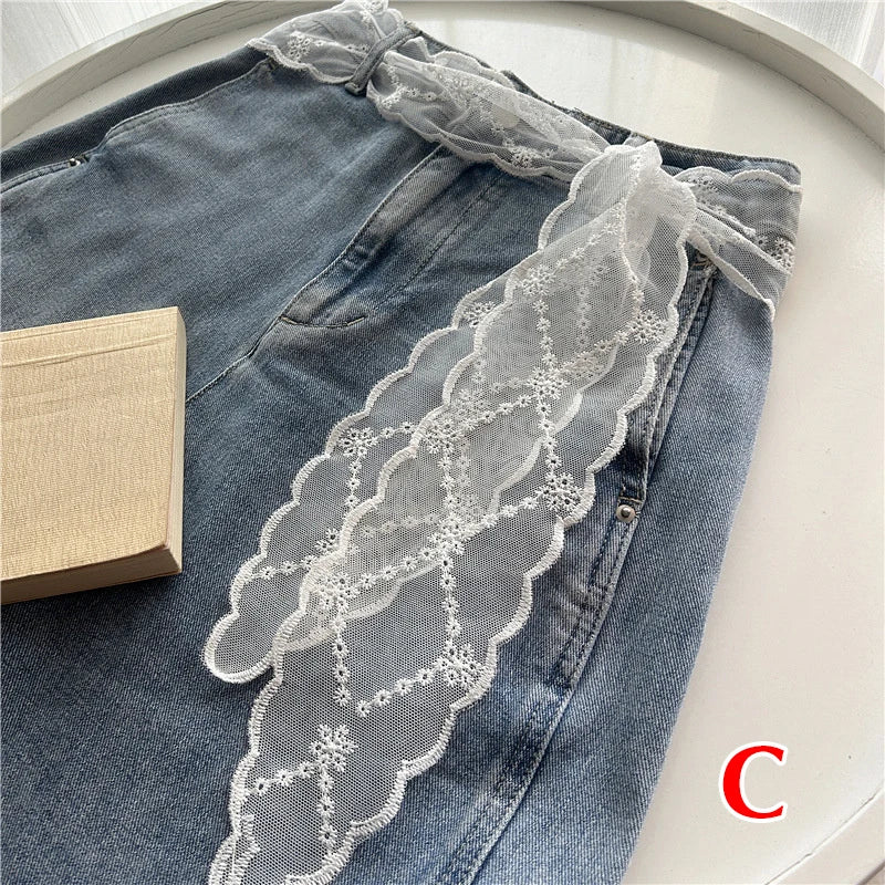 ruban dentelle fine motifs floraux blanc élégant décoratif bohème joint taille accessoire corps