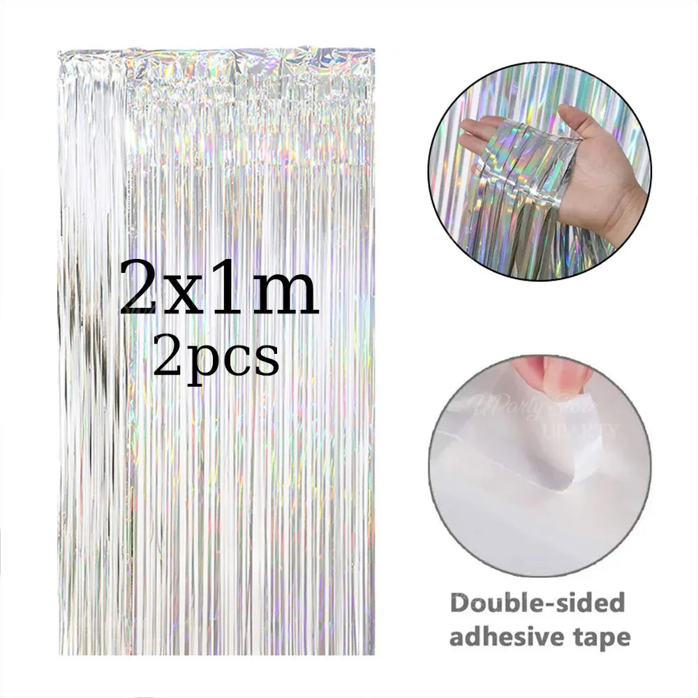 rideau frange argent doré effets holographiques moderne festif adhésif double face deux pièces one