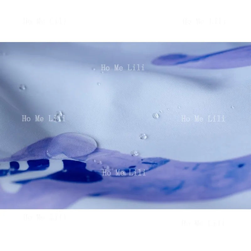 rideau douche moderne blanc bleu personnages abstraits respectueux environnement opaqué ourlet lesté hooks