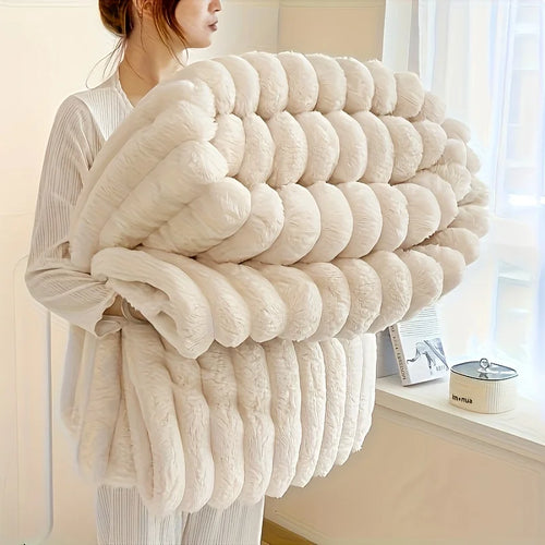 couverture polaire douce beige texture bouclée hiver chaude lit salon décorative peluche grande taille