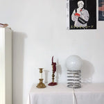 lampe table moderne sphérique spirale métallique blanc chrome