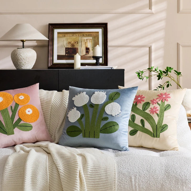 housse coussin velours floral nordique moderne carré décoration maison voiture 45x45cm polyester coton