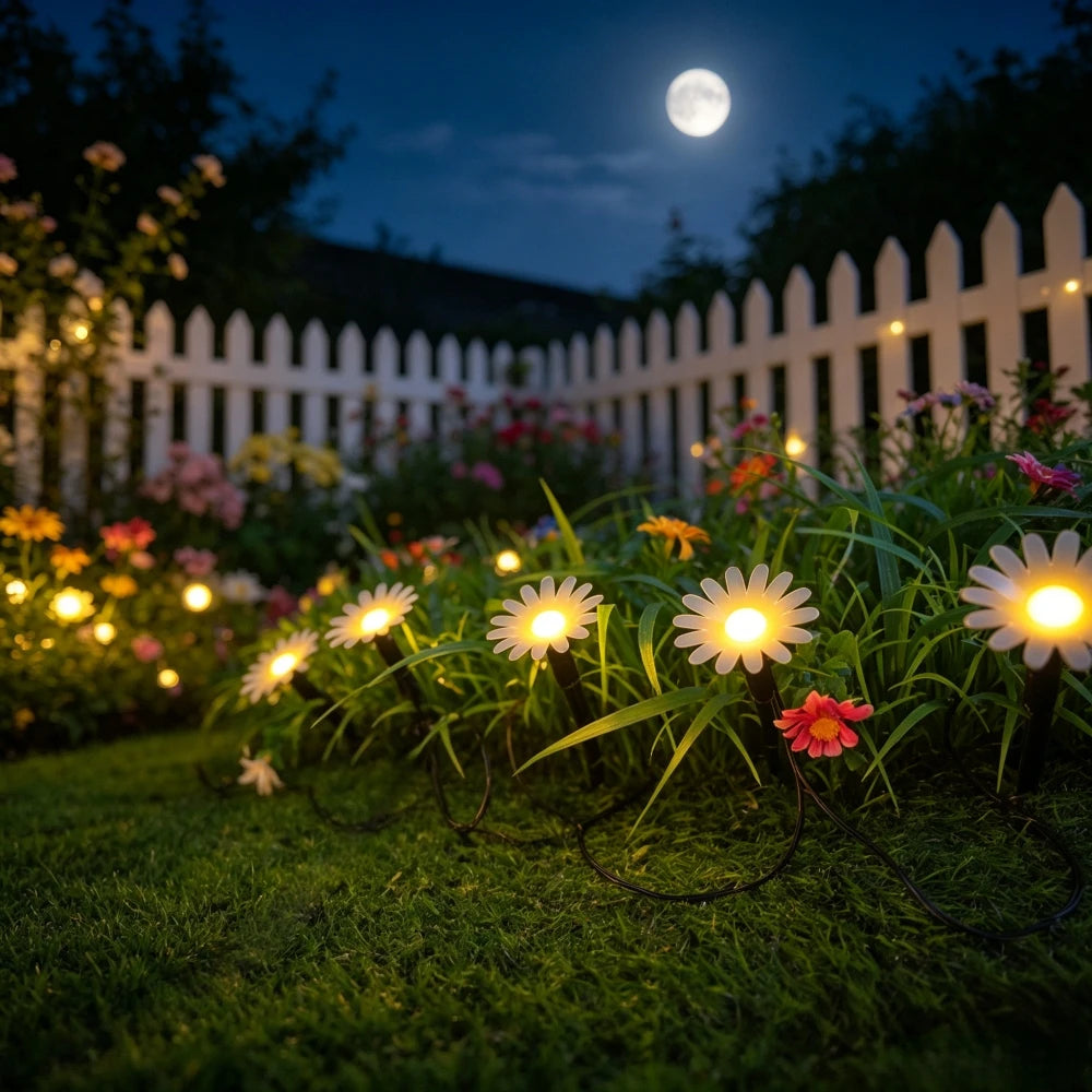 lumière solaire fleur blanc jaune 20 led moderne décoration extérieure chambre balcon festival