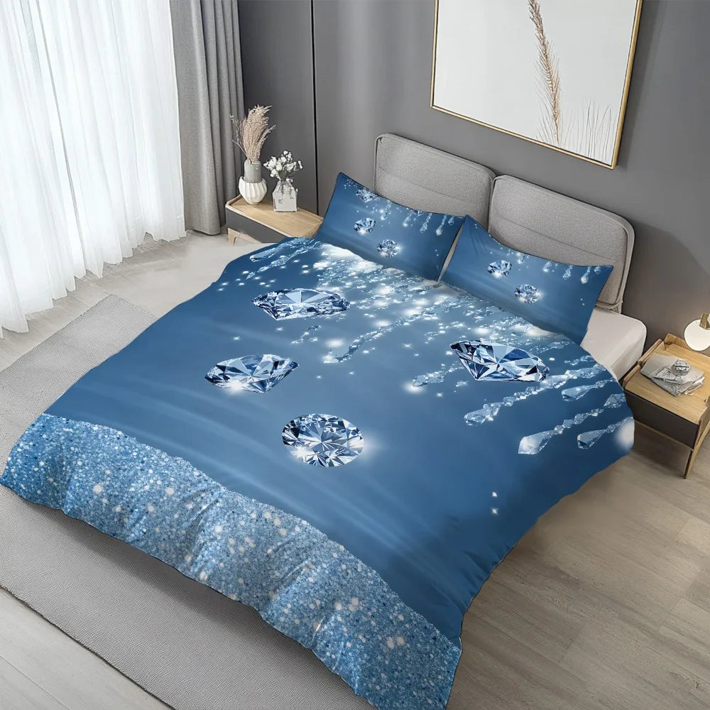 Parure de lit 3 pièces avec housse et taies d'oreiller bleu foncé