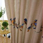 rideau tulle oiseaux brodés moderne chambre blanc beige translucent