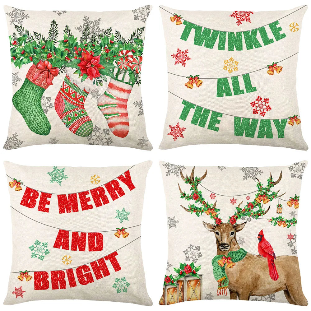 coussin carré noël arbre renne guirlande bonhomme neige décoration maison traditionnel opacité fixe