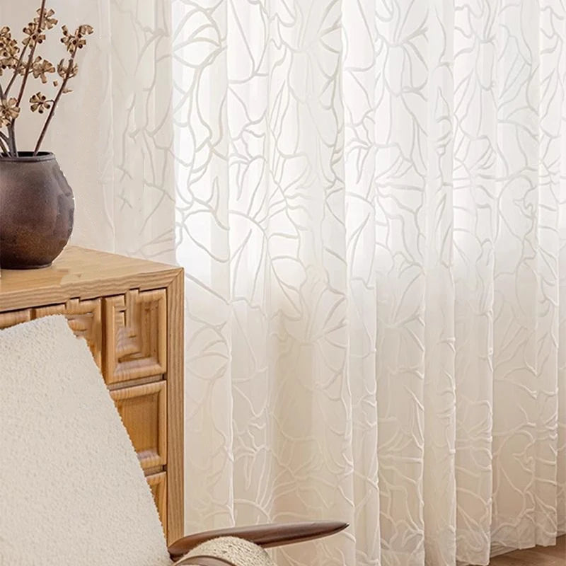 rideau fleurs stylisées moderne translucide blanc maison chambre salon européen