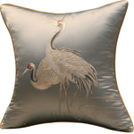 taies d'oreiller brodées oiseaux traditionnel bleu beige doré maison hospitalière imperméable respectueux environnement 45x45cm