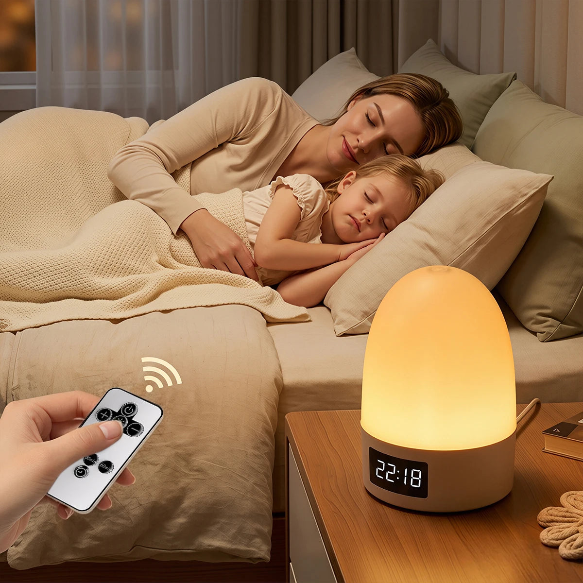 veilleuse lampe chevet blanc moderne affichage heure commande tactile rechargeable