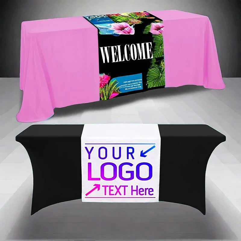 nappes longues personnalisables imprimées motifs floral texte logo noir rose blanc bleu clair beige