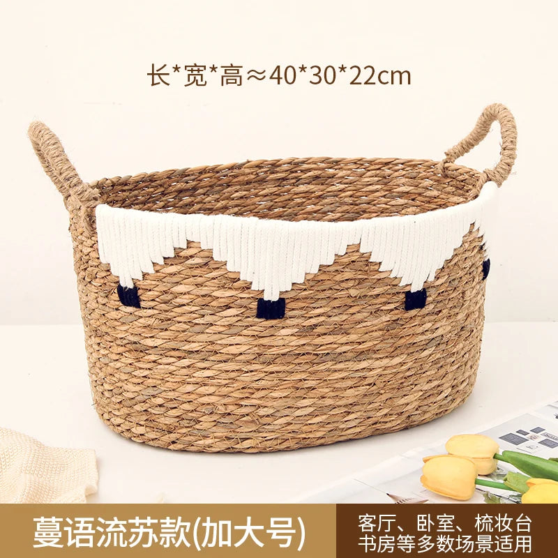 panier tissé rotin naturel blanc noir franges motifs ethniques boho respectueux environnement