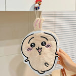 serviettes main décoratives kawaii blanc beige bleu personnage souriant oreilles lapin