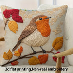 housse coussin carrée oiseau feuilles automne imprimé polyester beige décoratif zip invisible chambre maison