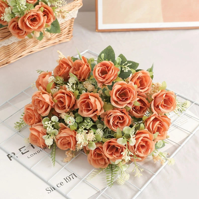 décoration intérieure bouquet roses artificielles soie blanc rouge modernes anniversaire mariage baby shower