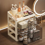 boîtes rangement cosmétiques moderne pliables beige clair poignées dorées étiquettes produits