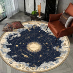tapis rond céleste étoiles planètes bleu marine doré moderne salon chambre vintage decoration