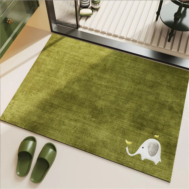 tapis sol antidérapant diatomée imperméable dessin animé moutons train pandas éléphants canards vert salon