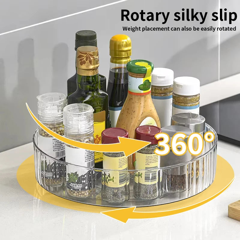 organisateur rotatif moderne transparent respectueux environnement rangement cuisine bouteilles sauces flacons poudre bocaux conserves